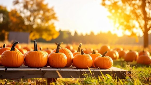 Golden Hour Pumpkin Patch Harvest Autumn Seasonal Celebration