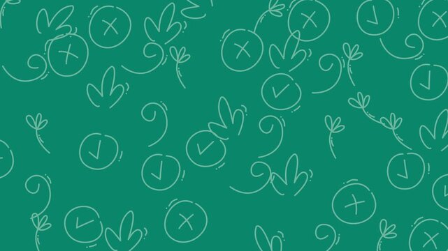 Sketched circles, leaves, arrows, and check mark symbols on green. Suitable for presentations, infographics, web design, and educational materials.