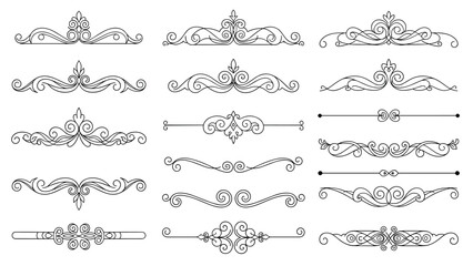 Fototapeta premium Collection of elegant vintage calligraphic dividers and ornamental flourishes for decorative page borders and design.