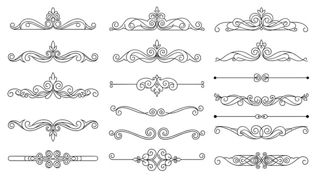 Collection of elegant vintage calligraphic dividers and ornamental flourishes for decorative page borders and design.