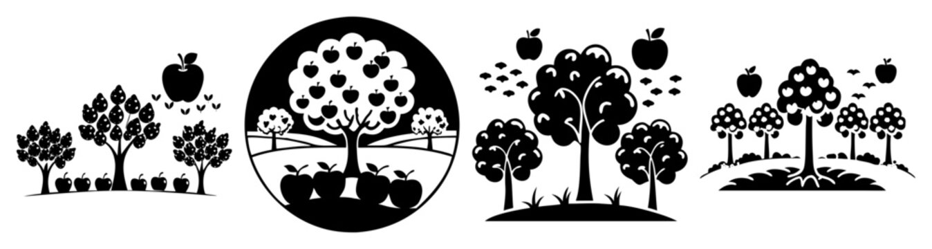 Set of growing cartoon trees with roots isolated on transparent background png vector illustration