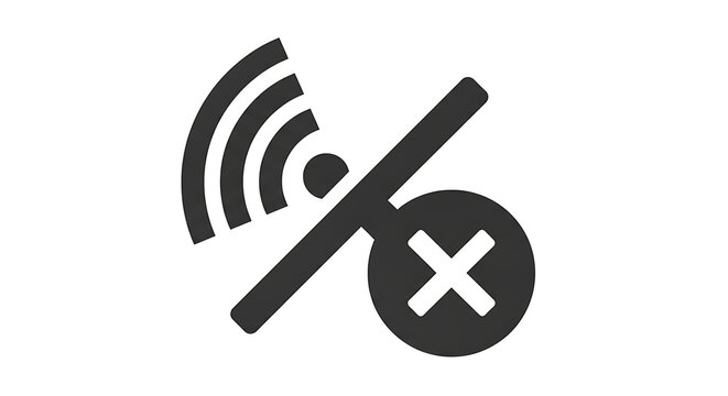 No wi fi signal icon with a prohibition symbol on a white background