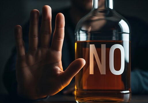 Hand stopping alcohol bottle with no image