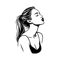 Dibujo con líneas del retrato de una hermosa joven enviando un beso  © teracreonte