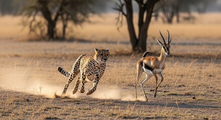 Wildlife Encounter: Cheetah Chase and Antelope Running in African Savanna