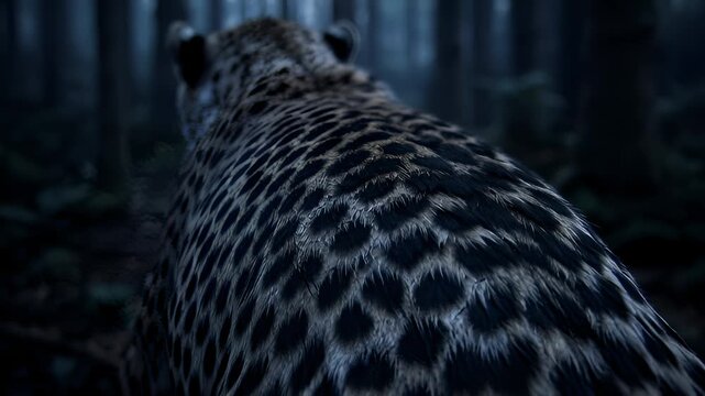 Cheetah Walking Through Forest at Night, Close-Up View