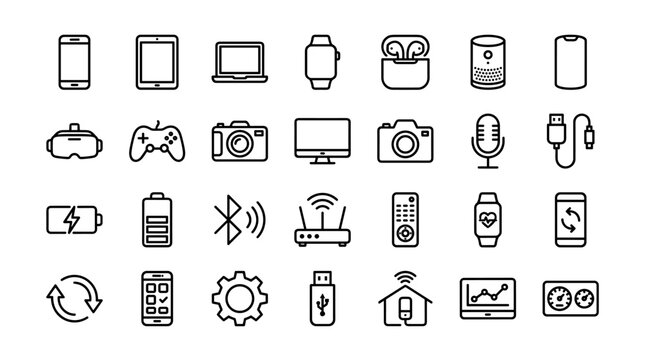 Set of  technology icons vector, line style