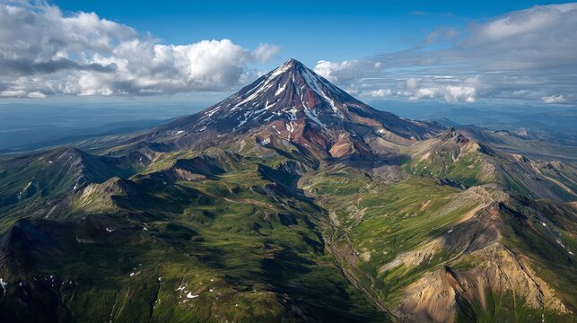 Klyuchevskaya Sopka's cone, a stratovolcano, stands as Russia's Kamchatka Peninsula's tallest peak and Eurasia's highest active volcano.