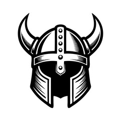 Logo casco vikingo nórdico. Icono con casco bárbaro con cuernos  © teracreonte
