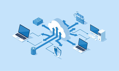 Cloud Computing Network with Connected Devices and Data Flow. © Khairul