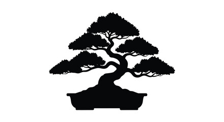 Elegant bonsai tree in a pot a striking black silhouette © asma