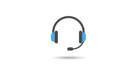 Blue Headset with Microphone on White Background.