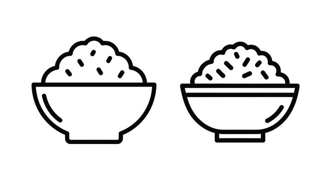 Two bowls of rice depicted in a simple black outline silhouette