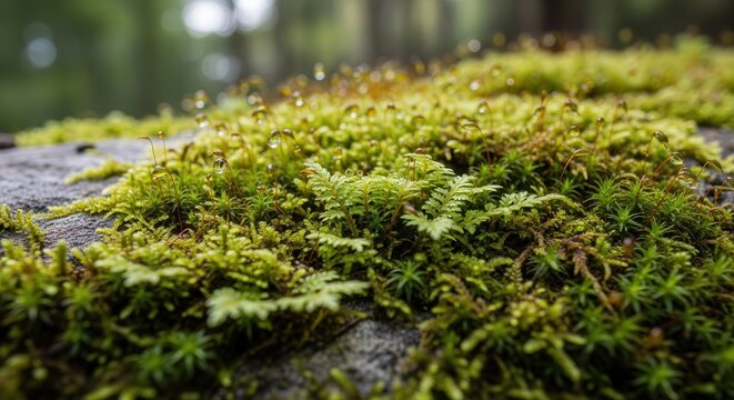 Close-up of Moss Growing on a Rock in a Forest Environment for Nature Enthusiasts