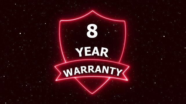 Eight Year Warranty Badge Animation with Neon Glow and Starfield Background