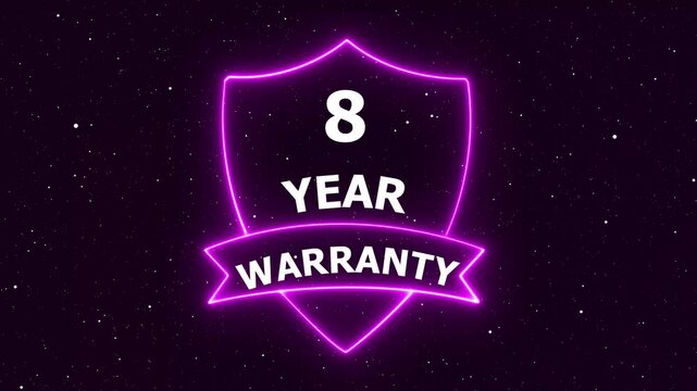 Eight Year Warranty Badge Animation with Neon Glow and Starry Background