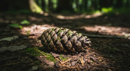 Close-up of Pine Cone Resting on Forest Floor with Natural Light