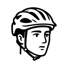 Logo club ciclista. Dibujo con líneas de la cabeza de un hombre con casco ciclista. Icono equipo de protección de ciclismo  © teracreonte