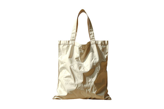 Reusable canvas tote bag isolated PNG, natural fabric folds on transparent background