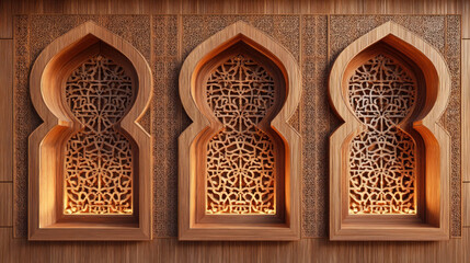 Islamic Window and Door Frame with Mashrabiya Pattern Vector Illustration
