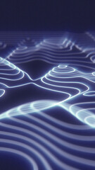 Naklejka premium Neon topographic contour lines forming a futuristic map-like surface with depth and perspective