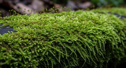 Close-up of Vibrant Green Moss Covering Forest Floor with Fresh Foliage
