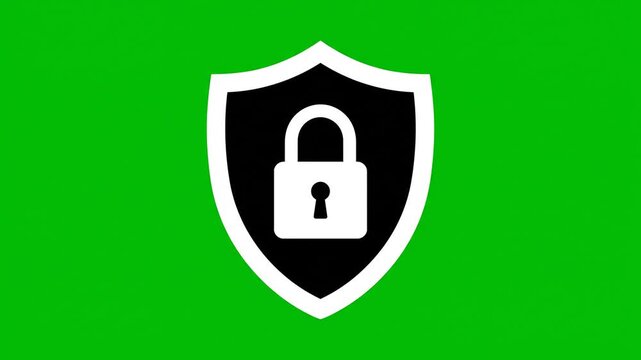 Black and white security shield icon animation preview showcasing protection and safety features