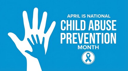 Fototapeta premium April is national child abuse prevention month with helping hands and awareness ribbon graphic on blue background