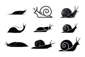 Set of 9 Black Snail and Slug Vector Icons for Nature, Garden, and Slow Pace Concepts, Isolated on White Background © Shanta Akter Ahk