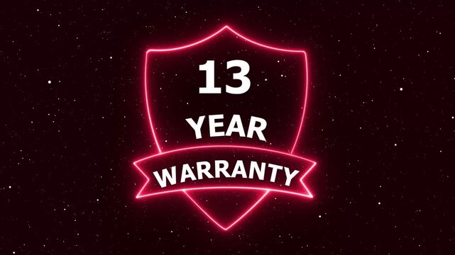 Thirteen Year Warranty Shield Emblem Glowing Neon Effect Animated Background
