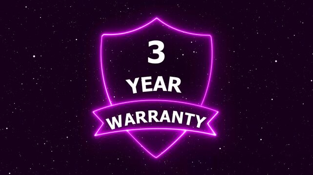 Three Year Warranty Shield Icon Animation with Neon Glow Effect on Starry Background