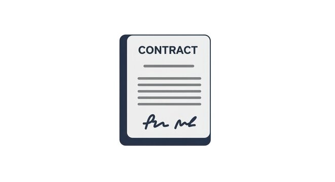 A contract document with a signature is displayed on a flat surface indoors
