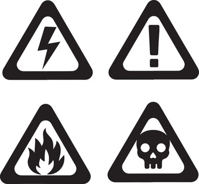 Four common warning symbols displayed in triangular formats with black borders Vector