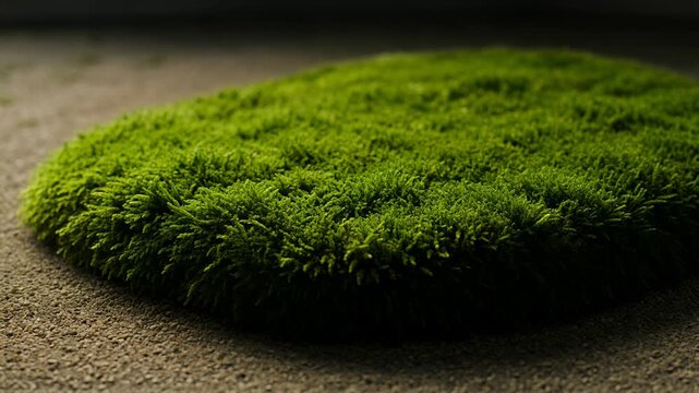 Circular Patch of Lush Green Moss on a Textured Surface