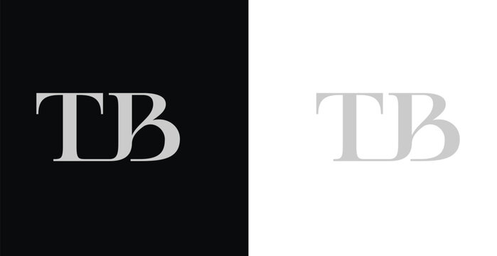 Elegant TB serif monogram logo in black and white luxury style