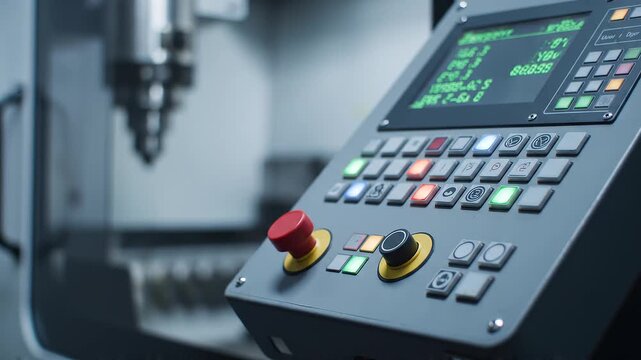 Industrial machine control panel with buttons and screen for online storage data protection and cloud security preview generation