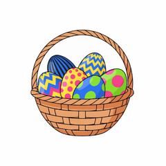 Colorful Easter Eggs in a Woven Basket Illustration.