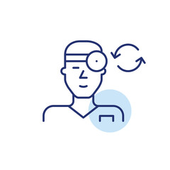 Fototapeta premium Medical appointment update, health refresh, patient care renewal. Ear nose throat doctor with stethoscope and arrows. Pixel perfect, editable stroke vector icon