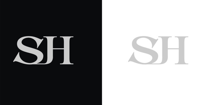 Elegant SH serif monogram logo in black and white luxury style
