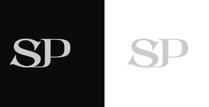 Elegant SP serif monogram logo in black and white luxury style