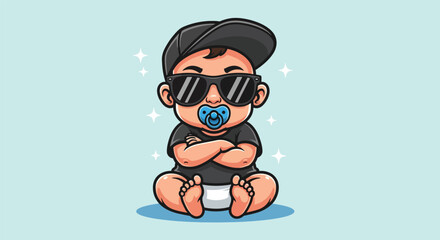 Obraz premium Cool Baby Wearing Sunglasses and Pacifier with Cap.