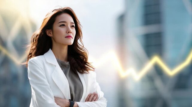 Ambitious Businesswoman with a Vision: An elegant businesswoman, exuding confidence, gazes ahead with determination, symbolizing ambition, success, and the modern business landscape.