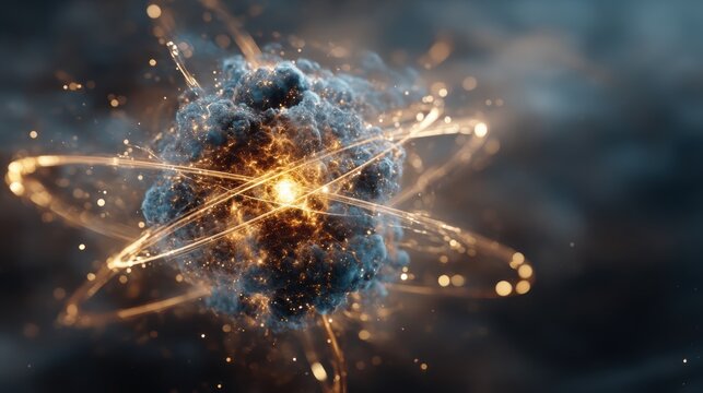 Abstract Glowing Atom: Science, Technology & Energy Background