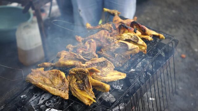 Ayam bakar is an Indonesian and Malaysian dish, consisting of charcoal-grilled chicken. Ayam bakar literally means "roasted chicken" in Indonesian and Malay.