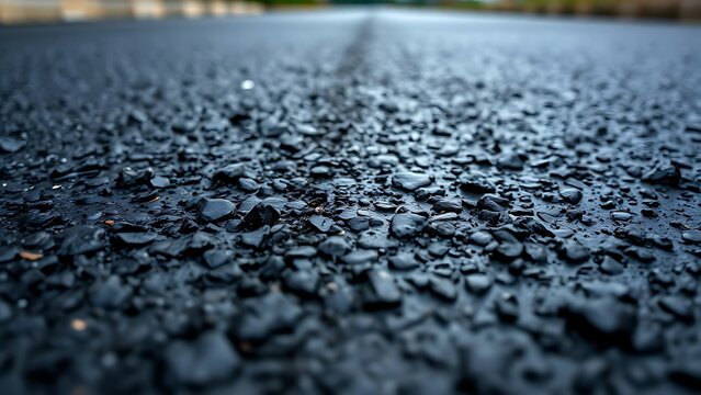 falchion. Freshly laid black asphalt road, wet and glossy after rolling. mobility guides, transit brochures, designed for transport & logistics marketing, used by account managers.