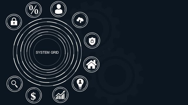 SYSTEM GRID text successful business concept ,Business, Technology, Internet and network concept ,abstract circles and gears backgrounds 4K LOOP.