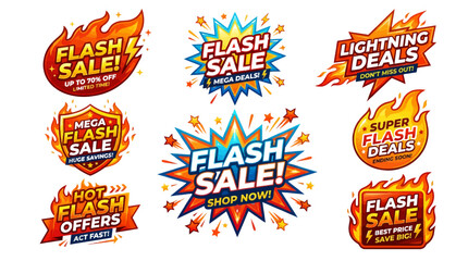 Naklejka premium Vibrant flash sale stickers for business promotions and discounts