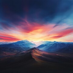 Fototapeta premium Vast mountain range at sunset with vibrant pink and orange clouds and dramatic sky