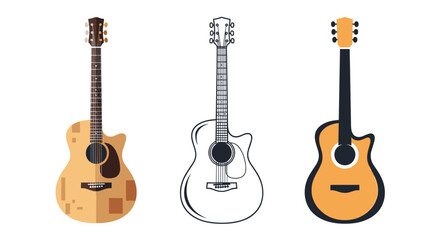 Obraz premium Three different styles of acoustic guitars displayed side by side on a white background