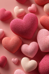 Obraz premium Array Of Sugar Coated 3D Hearts In Various Shades Of Pink And Cream